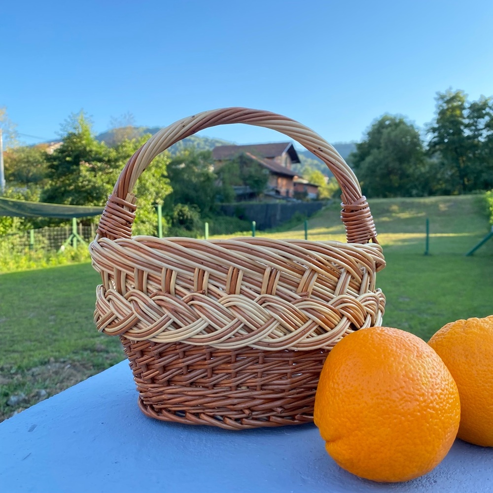 Two Tone Wood Hand Woven Basket With Handle, Plant Hanger, Storage Basket Decor